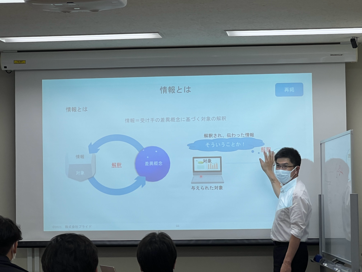 講義中の三輪(6月4日 於:青山キャンパス)
